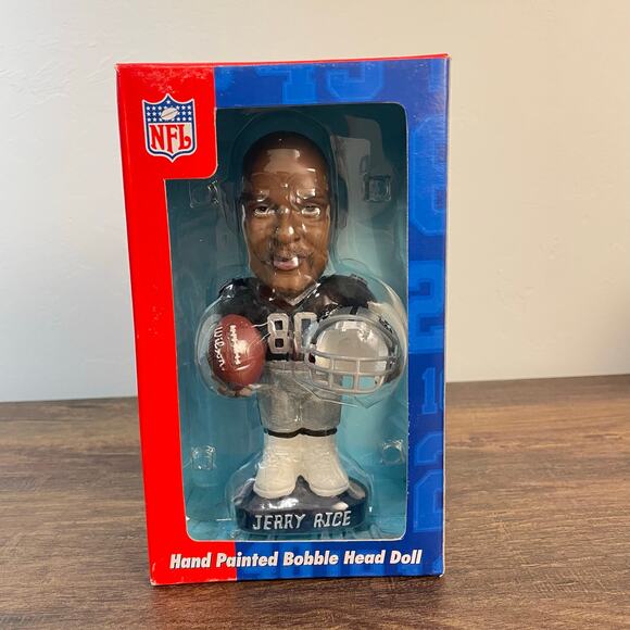 Jerry Rice NFL Raiders Bobblehead Hand Painted Collectible QB Club NIB - Picture 1 of 7